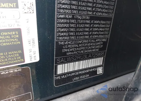 2020 Land Rover Range Rover Sport Hst Mhev z USA, uszkodzony, nr VIN SALWS2RU3LA725895